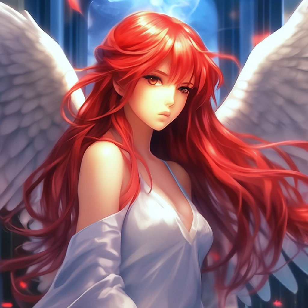 Ангел с рыжими волосами аниме 32k» — создано в Шедевруме