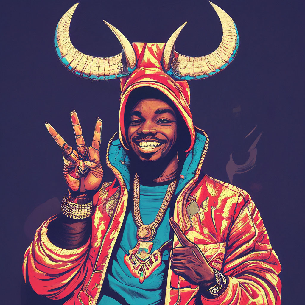 «Рэп пивец показывает пальцами рога» — создано в Шедевруме