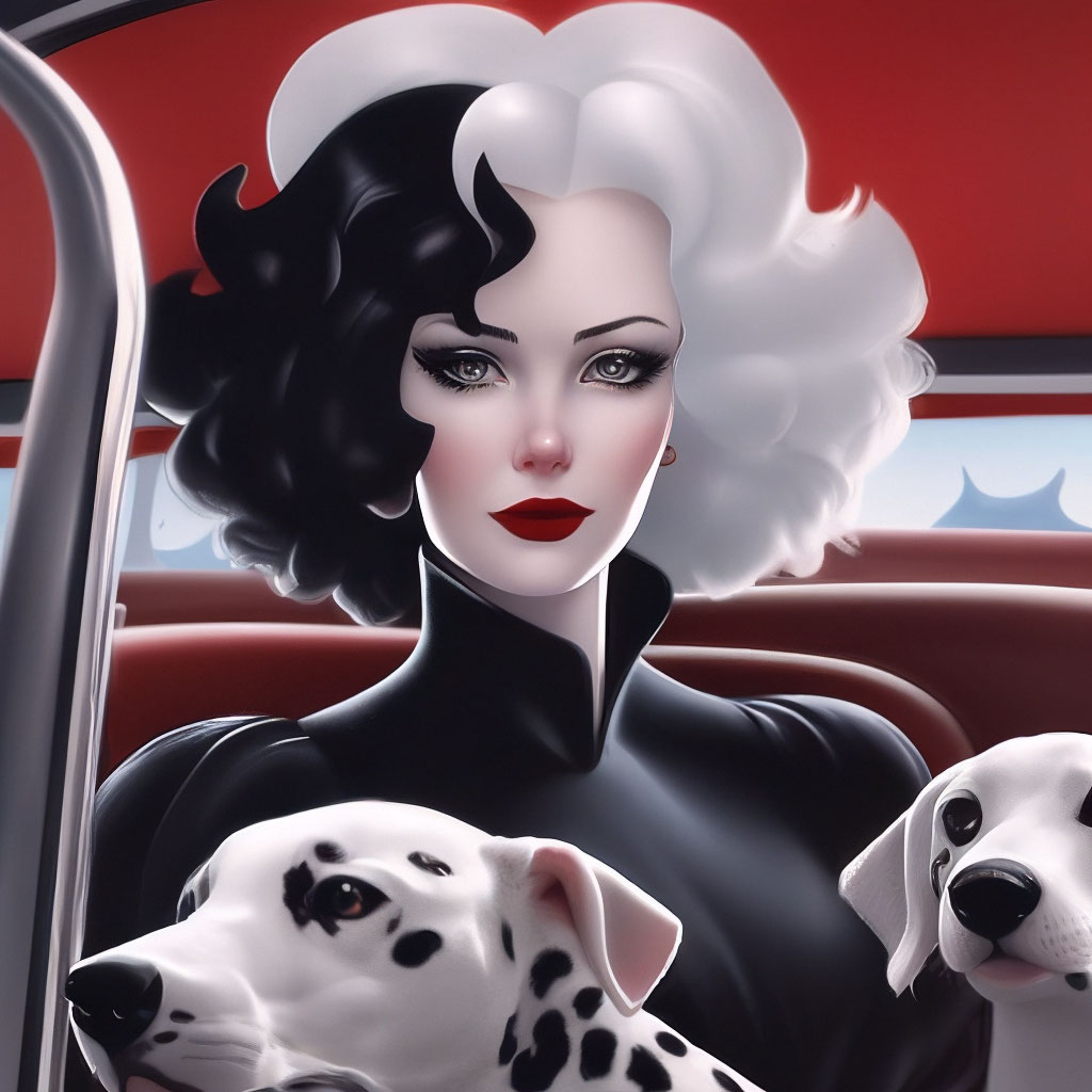 «Круэлла едет в красном кабриолете, …» — создано в Шедевруме