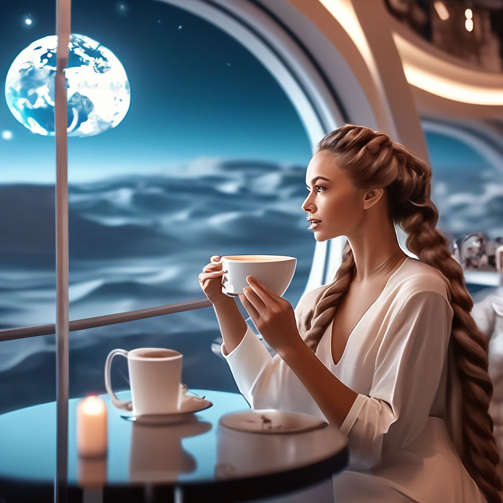 Портрет красивой женщины за чашкой кофе в кафе — окно, Случайная одежда - Stock Photo | #