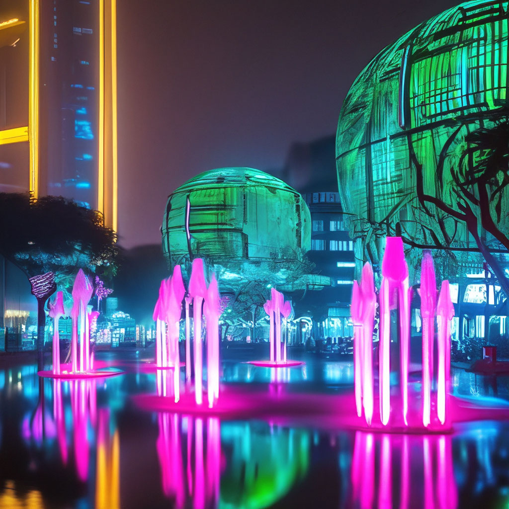 «Люминесцентные фонтаны в Китае» — картинка создана в Шедевруме