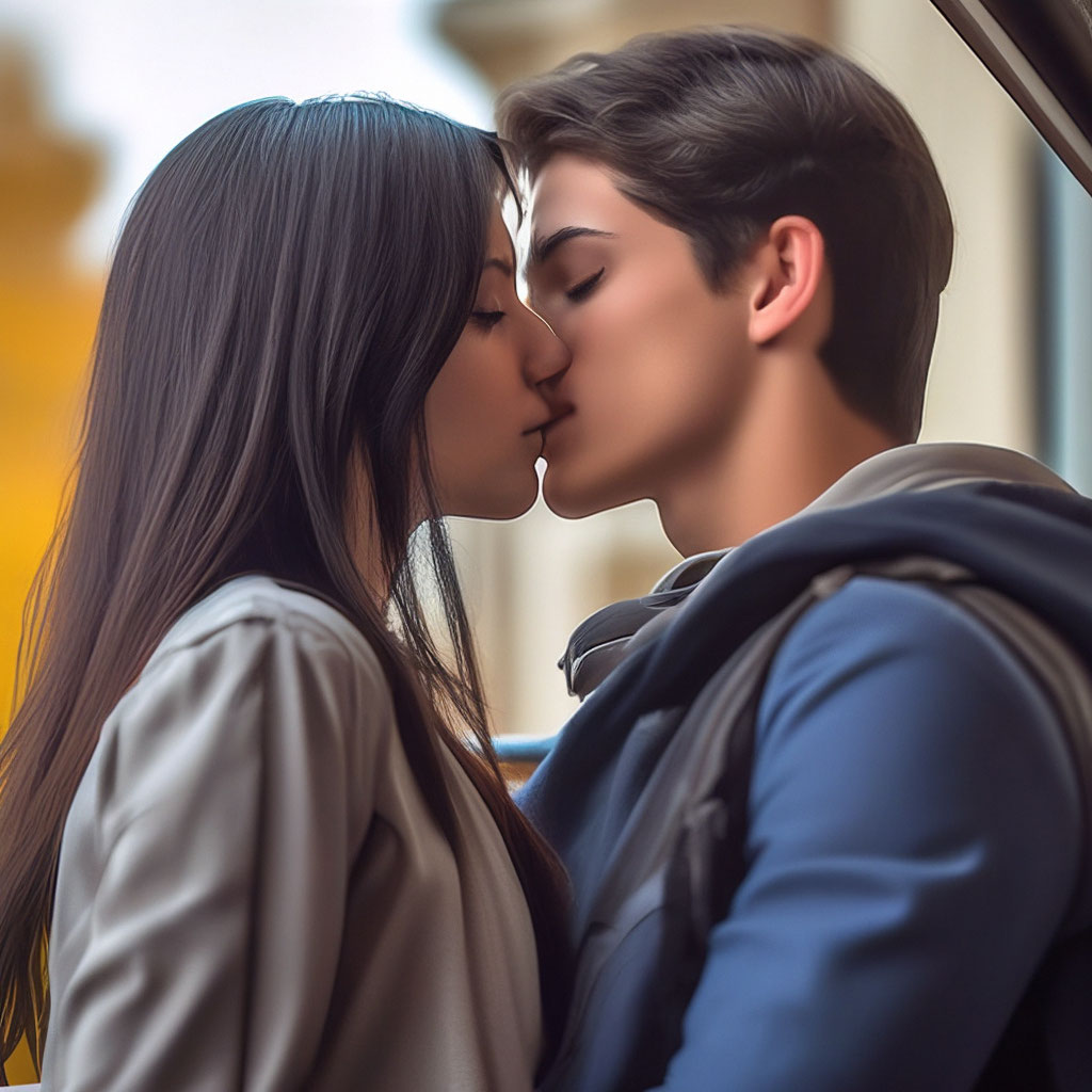 Парень целует девушку, балкон, осень…» — создано в Шедевруме