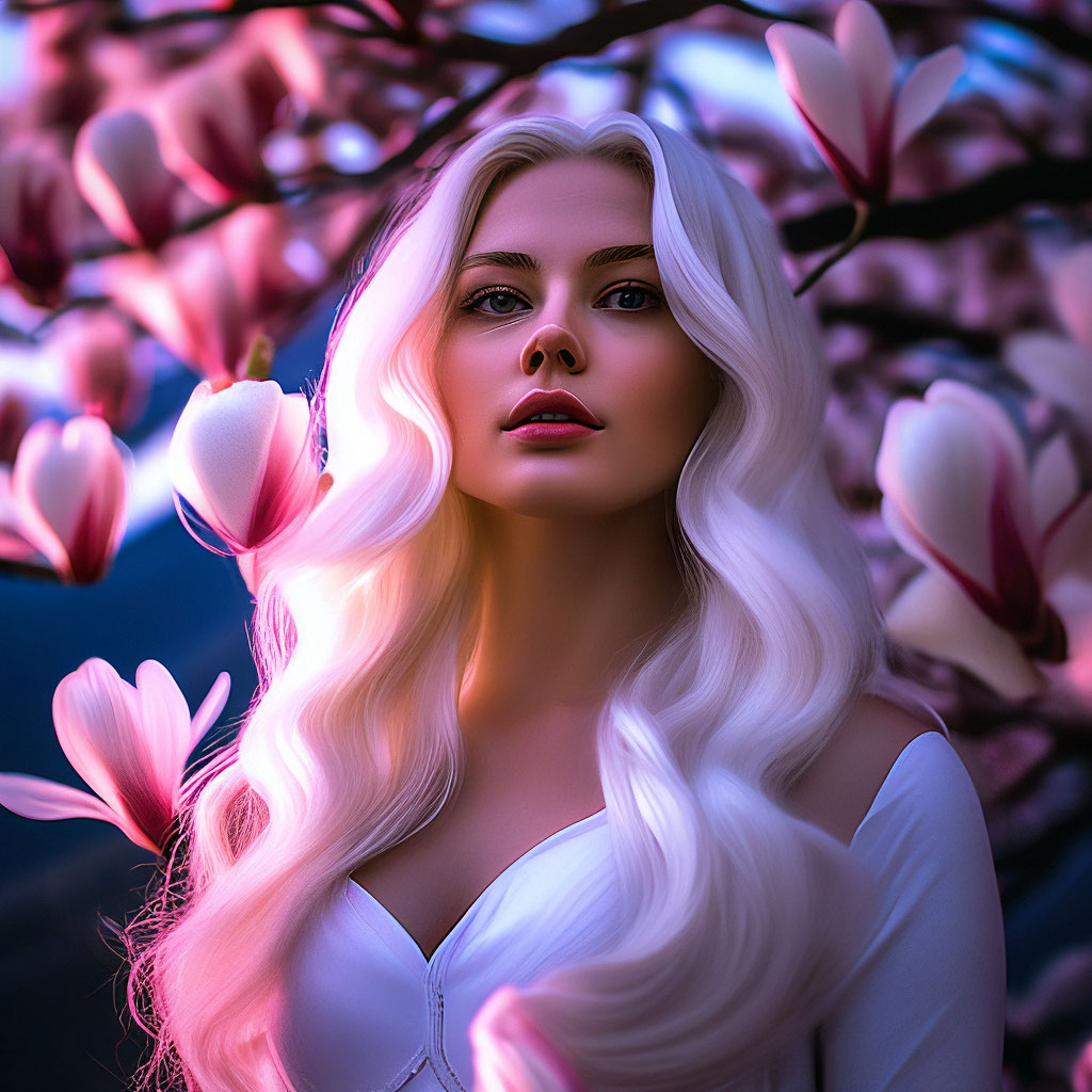 «Дерево магнолии у подножия горы, …» — создано в Шедевруме