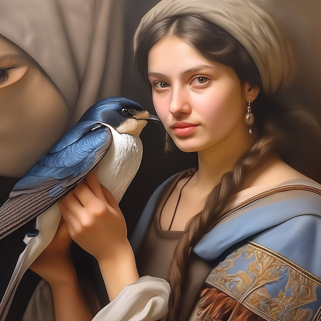 «Средневековая женщина с ласточкой, …» — создано в Шедевруме