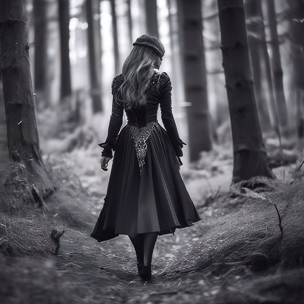 Gothic Girl Walking On A Forest Path Wallpaper