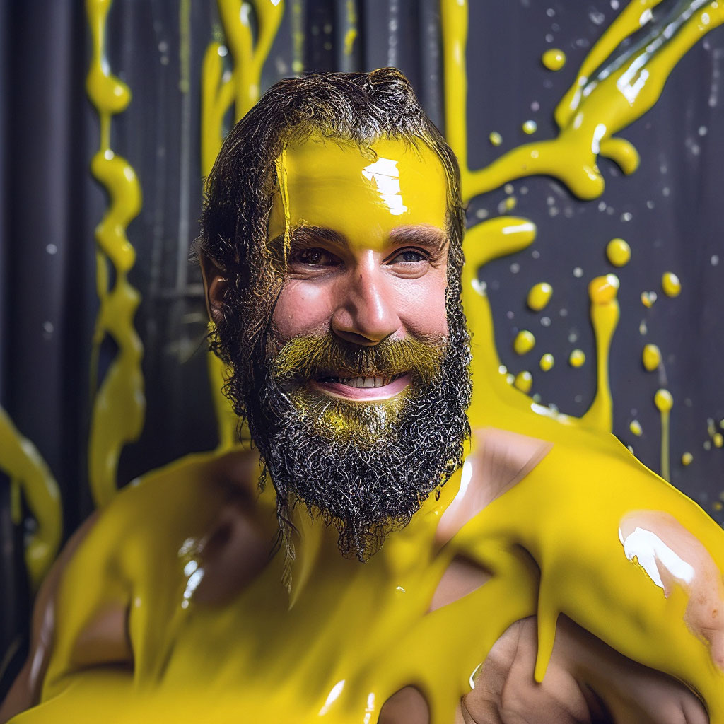 "A hairy man is smeared with oil" - image created in Shedevrum