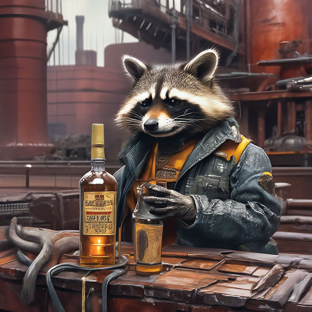 Пьющий енот. Пьющий енот