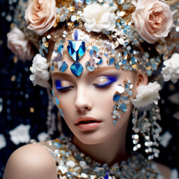 «Porcelain face of a beautiful girl with chic makeup made of sequins ...