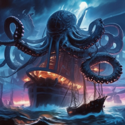 «A giant octopus captured a pirate ship, wrapping its long tentacles ...