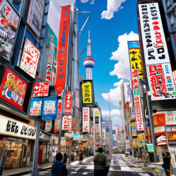 «Japan Tokyo, signage, advertising, skyscrapers, street, comics art ...