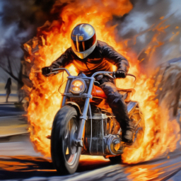 «Motorcycle, rear wheel is on fire» — video created in Shedevrum