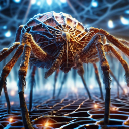 «A huge anthropomorphic spider in a neural web. Hyperrealism, fractal ...