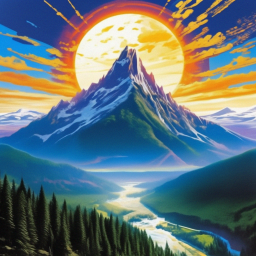«A huge relief bald mountain against the sky, a forest below, a wide ...