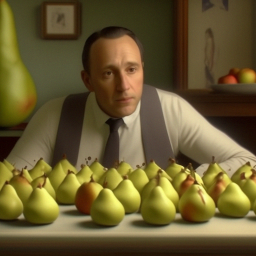«Husband gorged on pears, CGI surrealism» — video created in Shedevrum