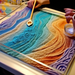 «The art of drawing with sand, colored sand on glass, movement in ...