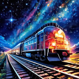 «Trains,railway,endless train traffic,night,starry sky,beautiful,detail ...