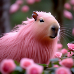 «PINK CAPYBARA the capybara is all pink, curly, muzzle, ears, with very ...