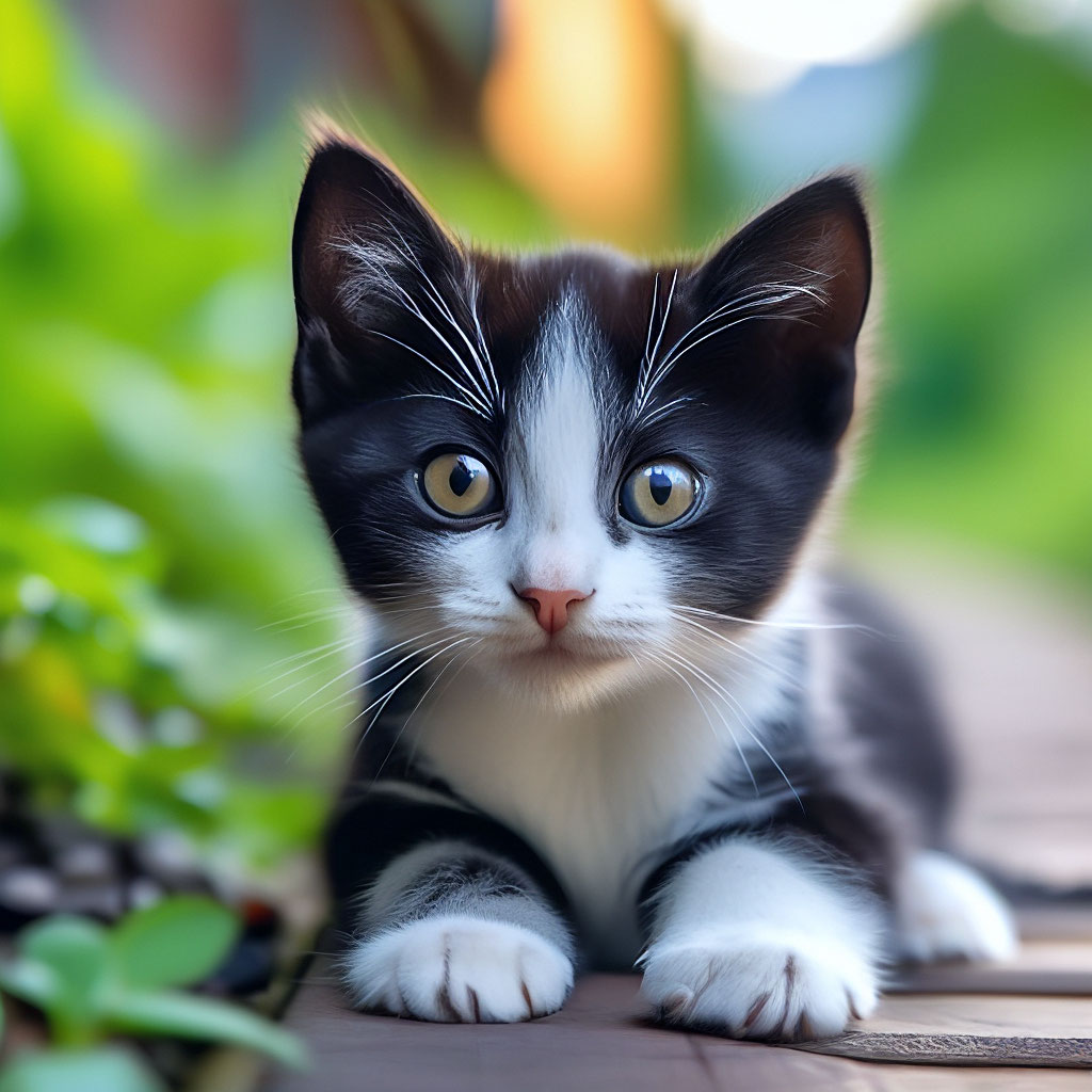 Милый черно-белый котёнок сидит …» — создано в Шедевруме