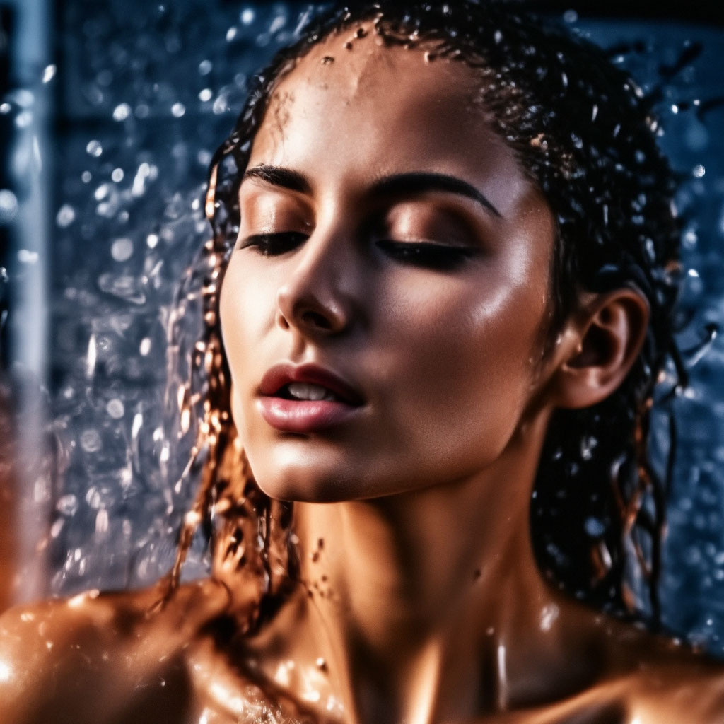 Очень красивая женщина принимает душ…» — создано в Шедевруме