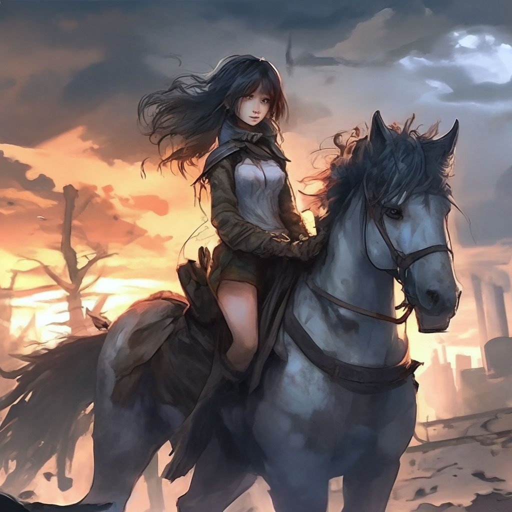 Anime girl on a horse