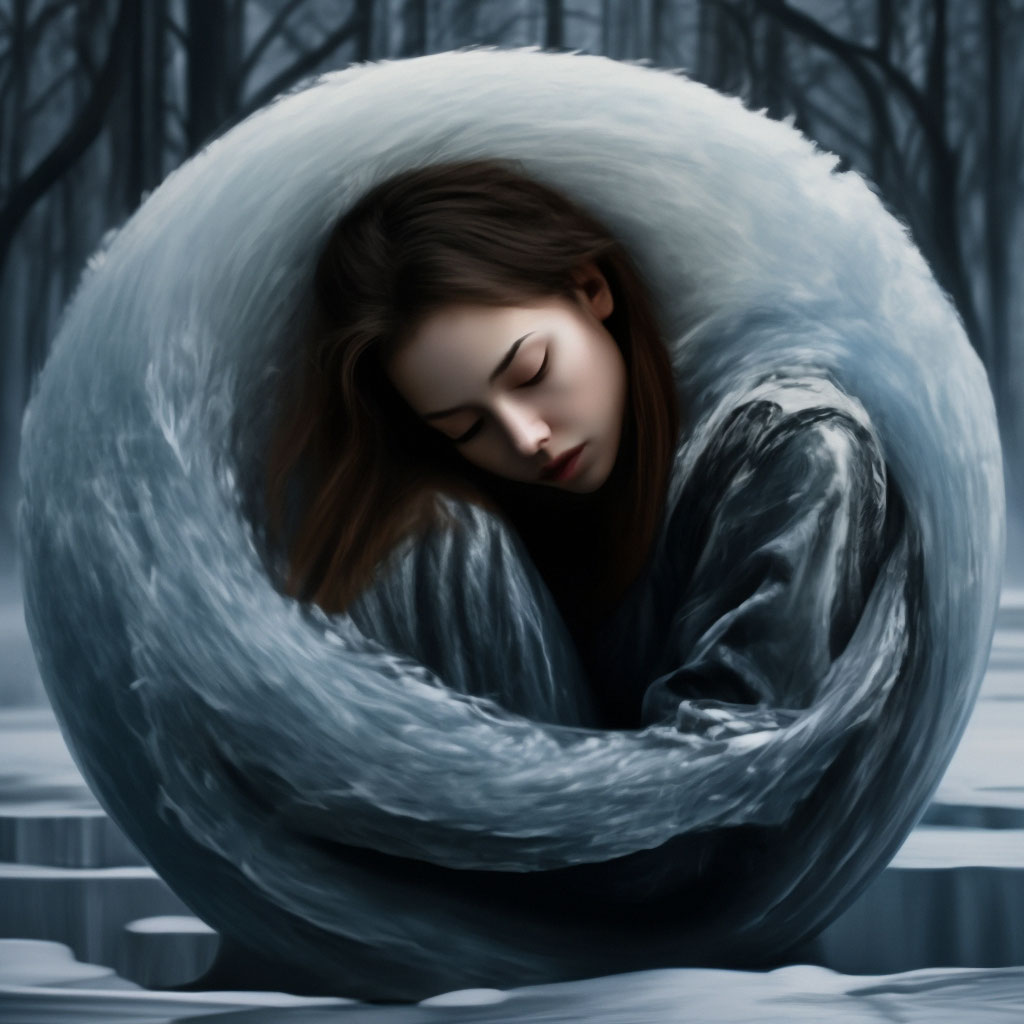 Круглая абстракция,девушка спит …» — создано в Шедевруме