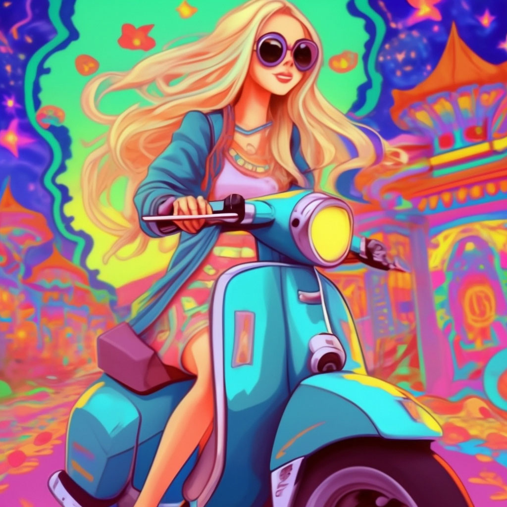 Красивая девушка едет на скутере …» — создано в Шедевруме