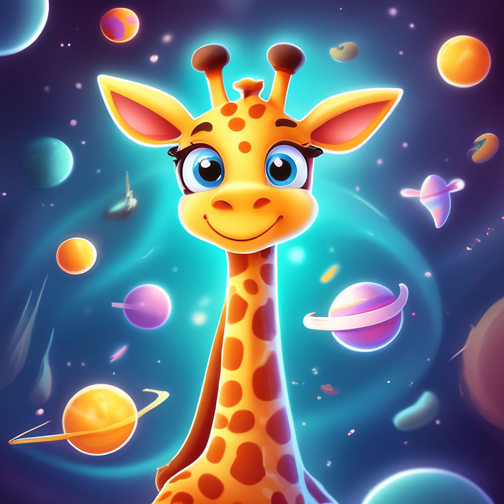 Милый мультяшный жираф в космосе» — создано в Шедевруме