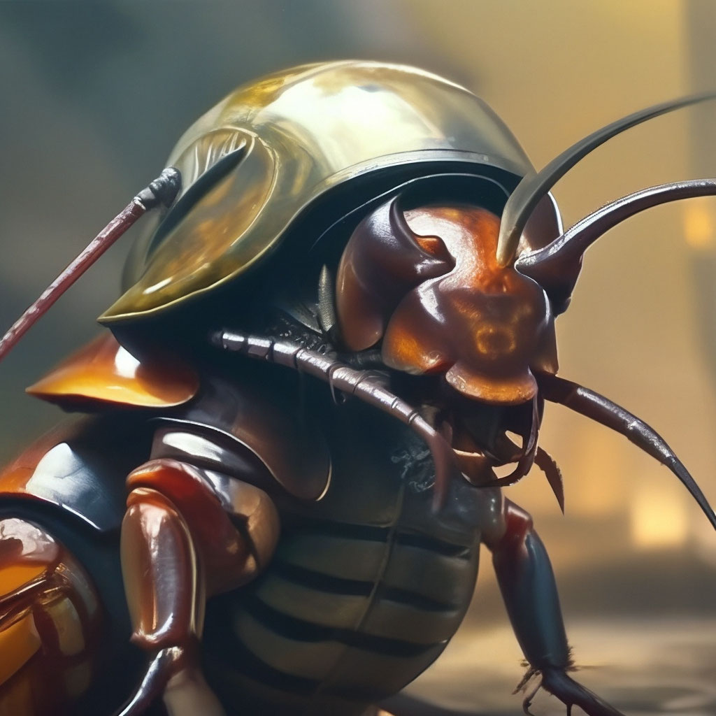 cockroach wearing a football helmet A combat cockroach in a helmet