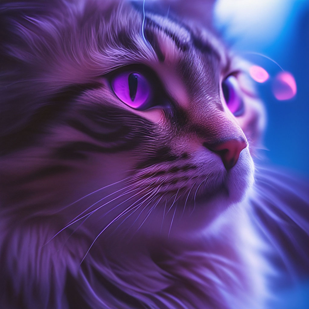 Фиолетовый кот с светящими розовыми …» — создано в Шедевруме