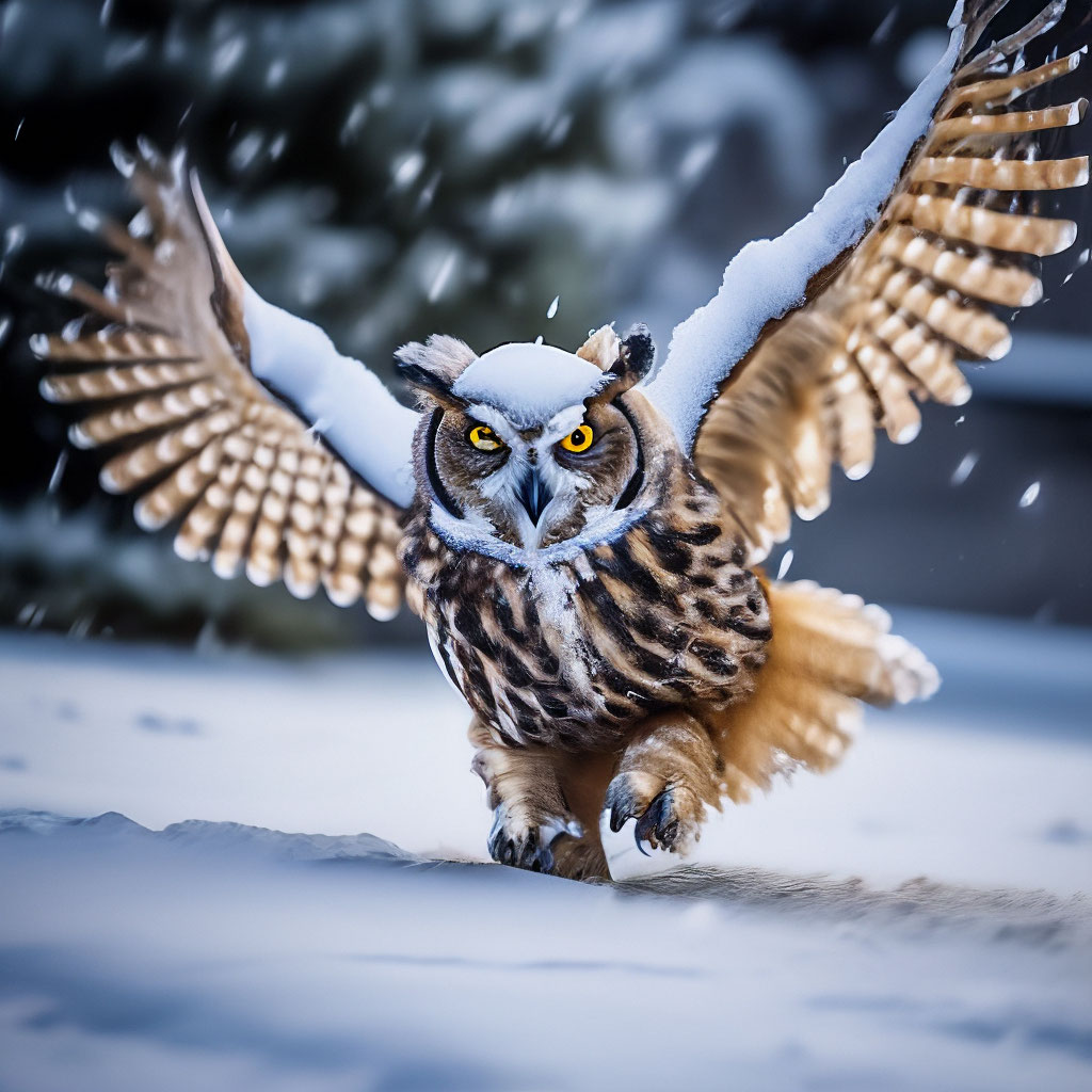 Первый снег, сова в шоке, бежит …» — создано в Шедевруме