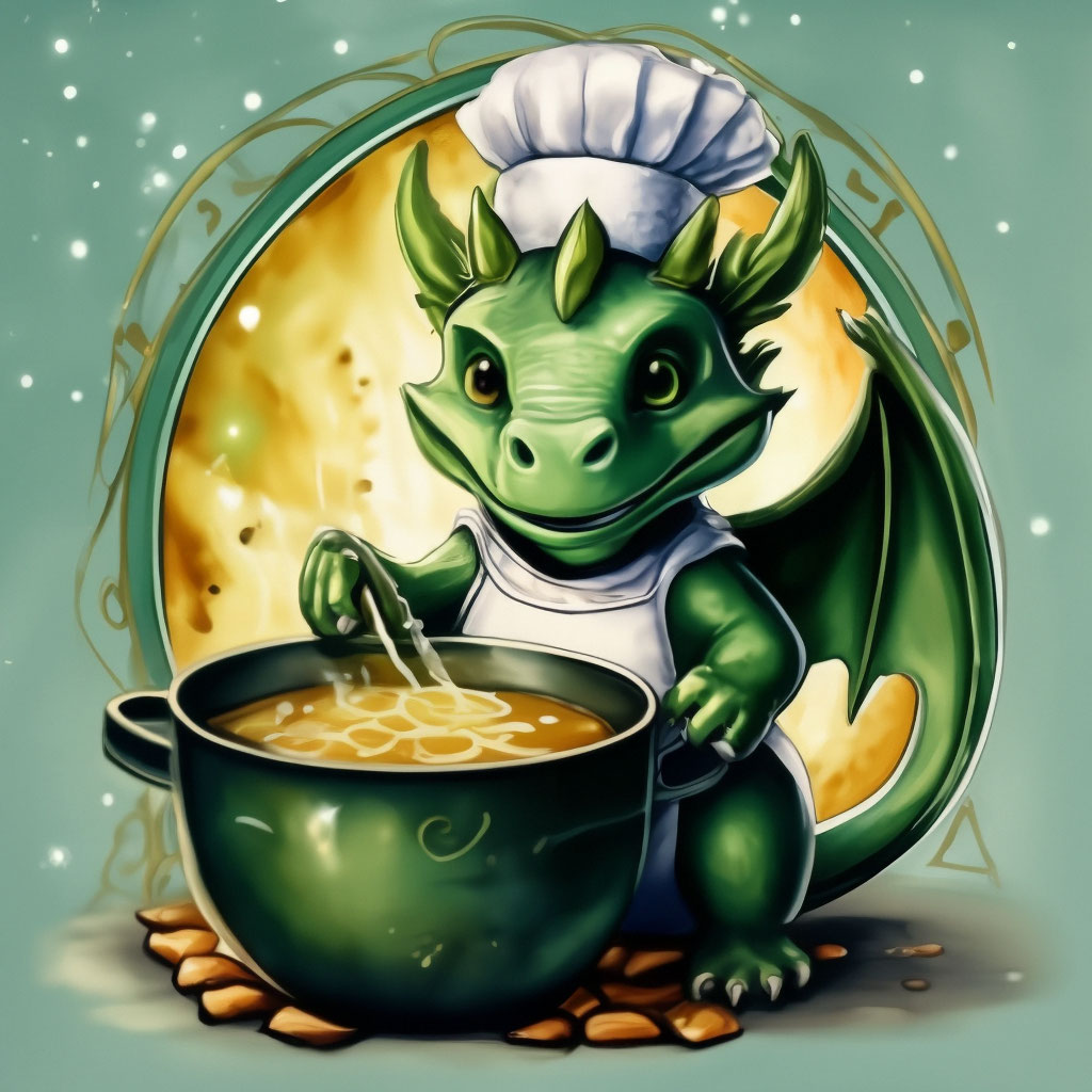 Милый зелёный дракончик-поварëнок …» — создано в Шедевруме