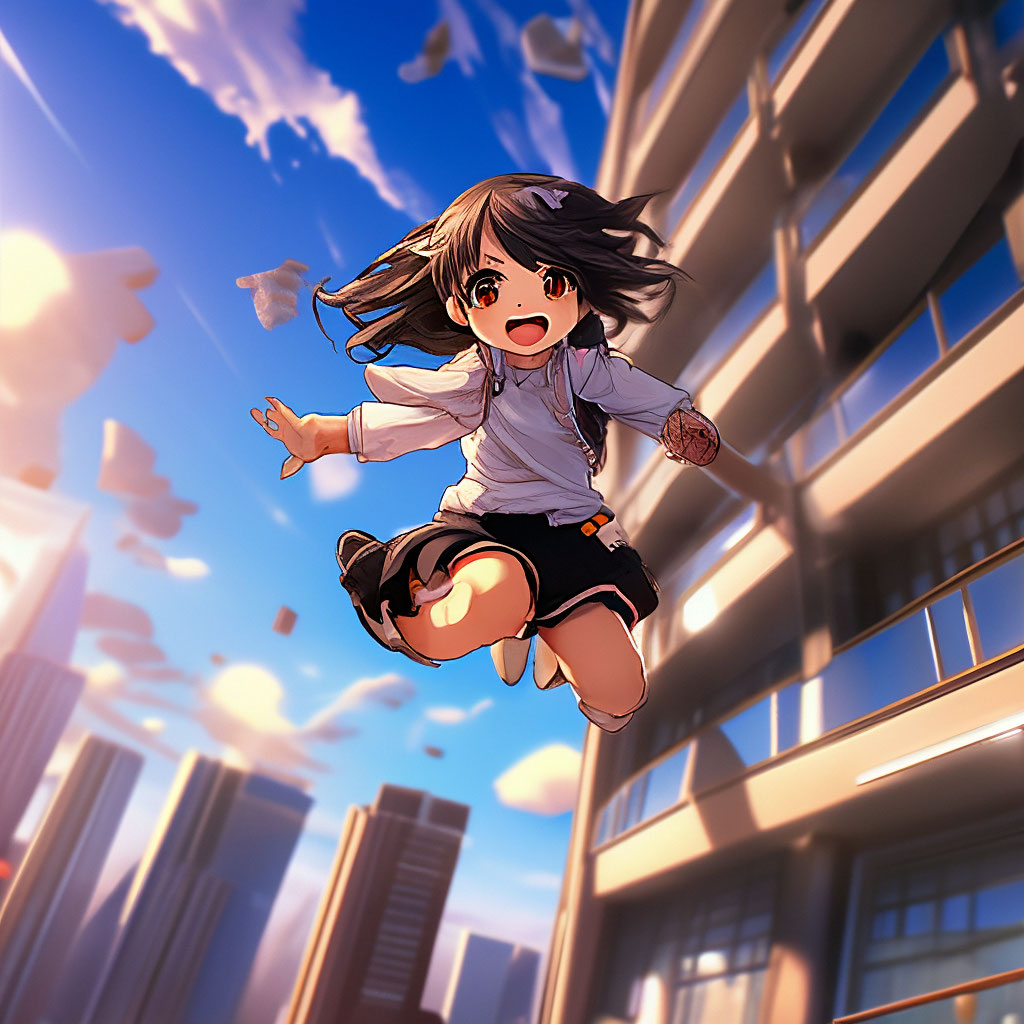 «Аниме лоля прыгает с 12 этажа …» — создано в Шедевруме