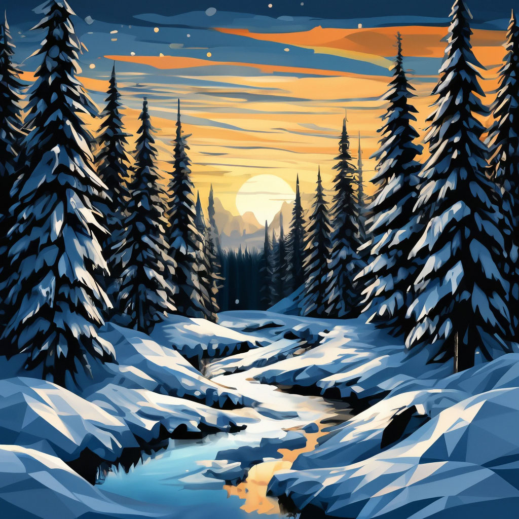 Раскраска онлайн Зимний лес и домик бесплатно