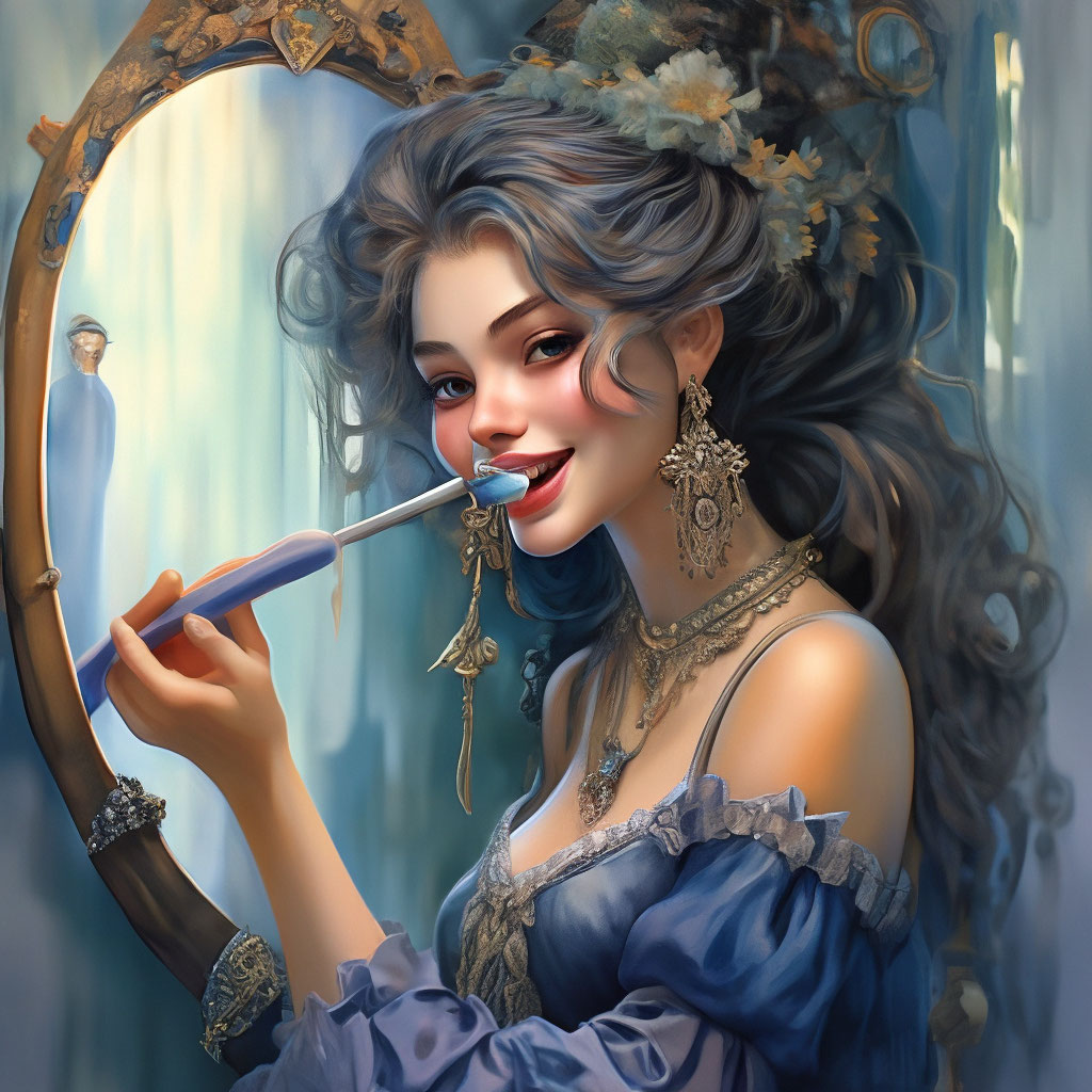 Молодая красивая ведьма чистит зубы …» — создано в Шедевруме