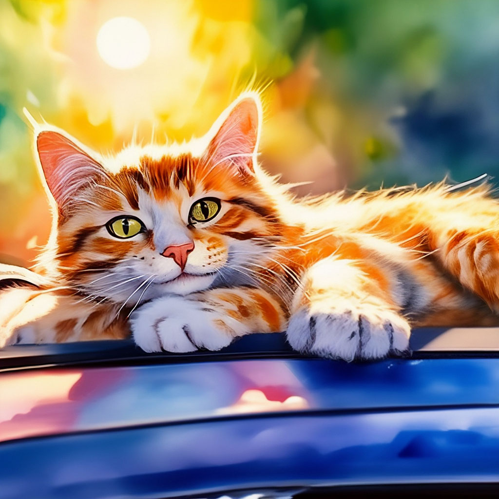 «Кошка лежит на капоте машины, греет…» — создано в Шедевруме