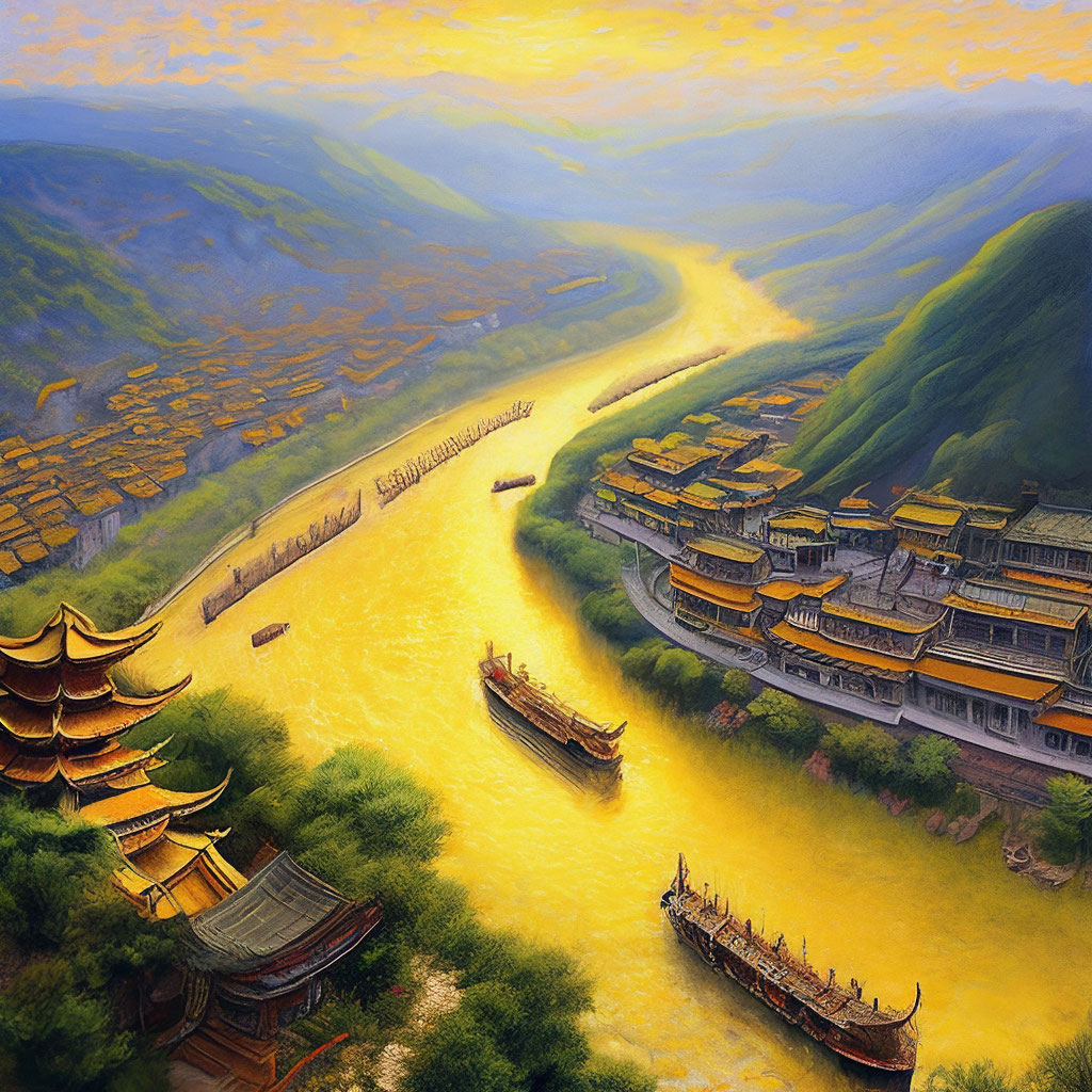 Китай- жёлтая река, реализм, …» — создано в Шедевруме