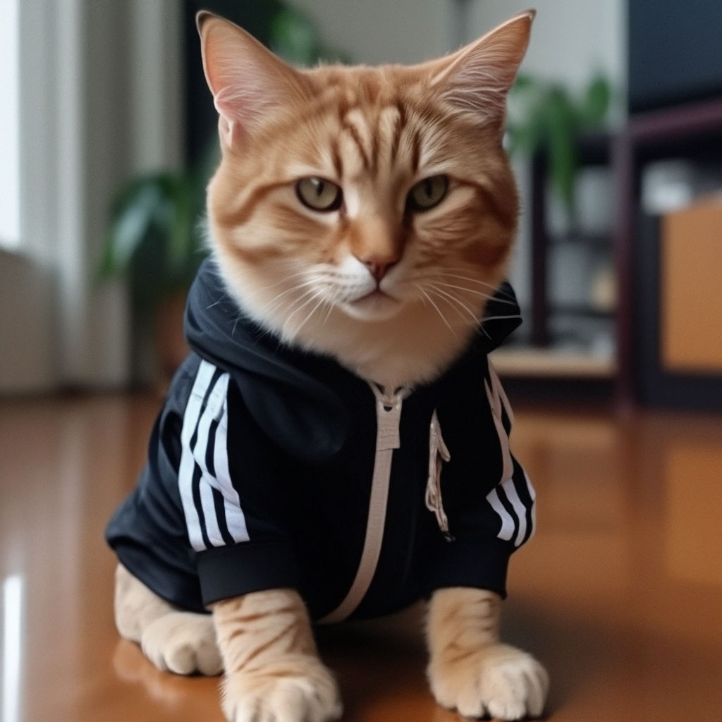 A cat in an adidas suit image created in Shedevrum