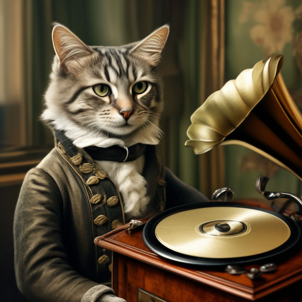Кот, одетый по моде 18 века слушает…» — создано в Шедевруме