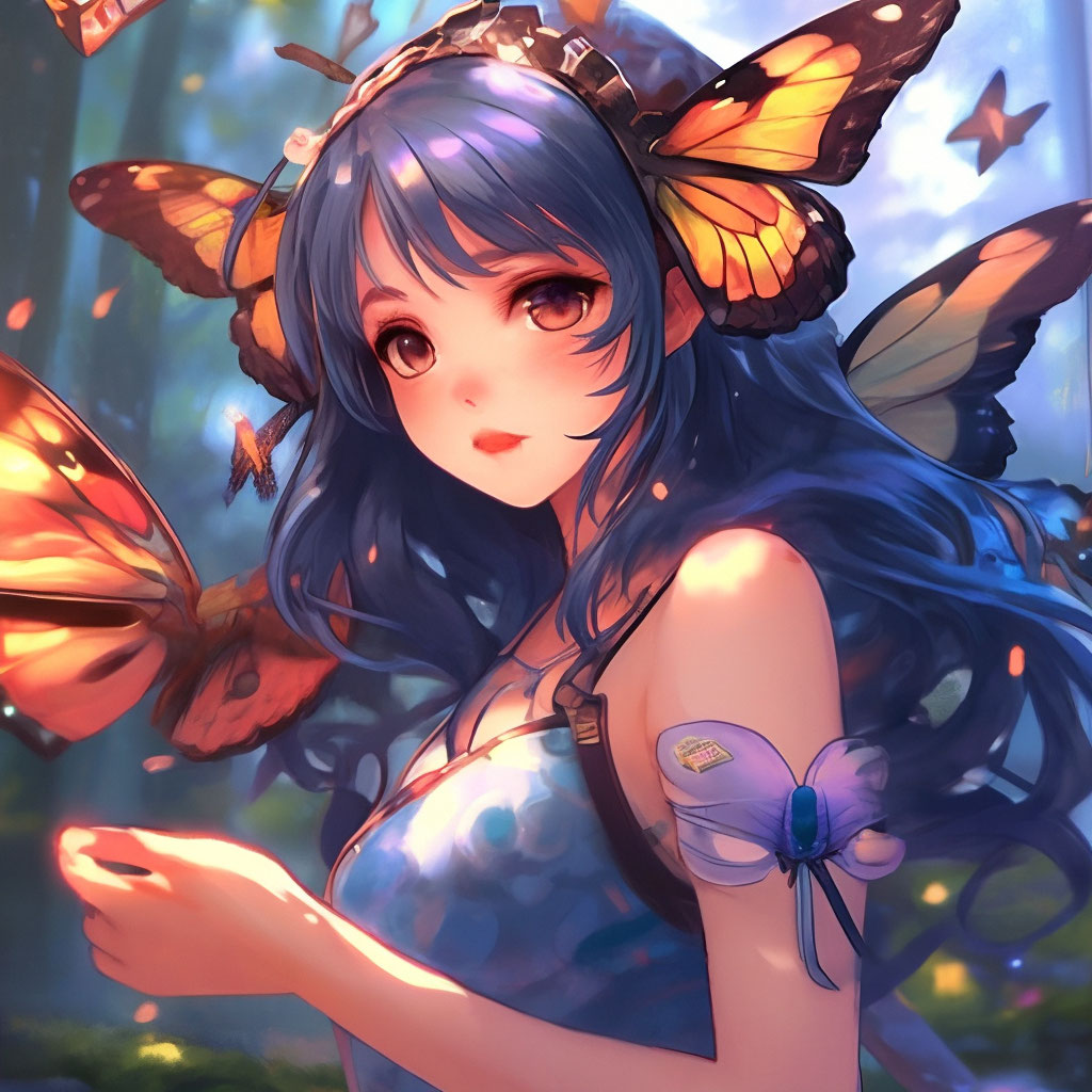 Девочк-бабочка, в стиле аниме» — создано в Шедевруме