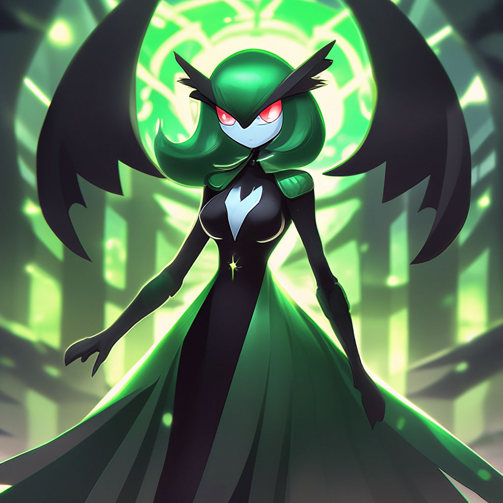 Evil Gardevoir, Green, Black Dress,Pokmon"  image created in Shedevrum