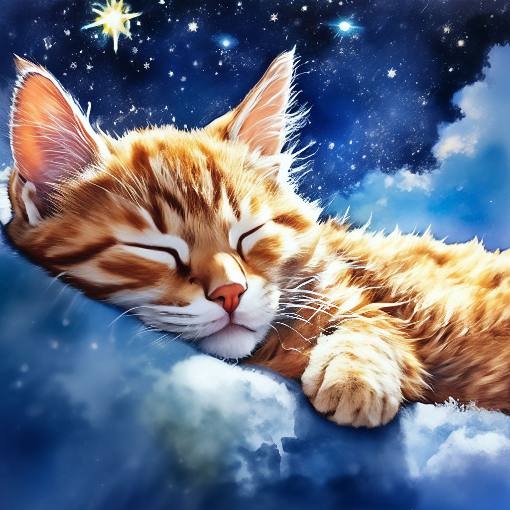 Спящий кот в небе светит полу …» — создано в Шедевруме