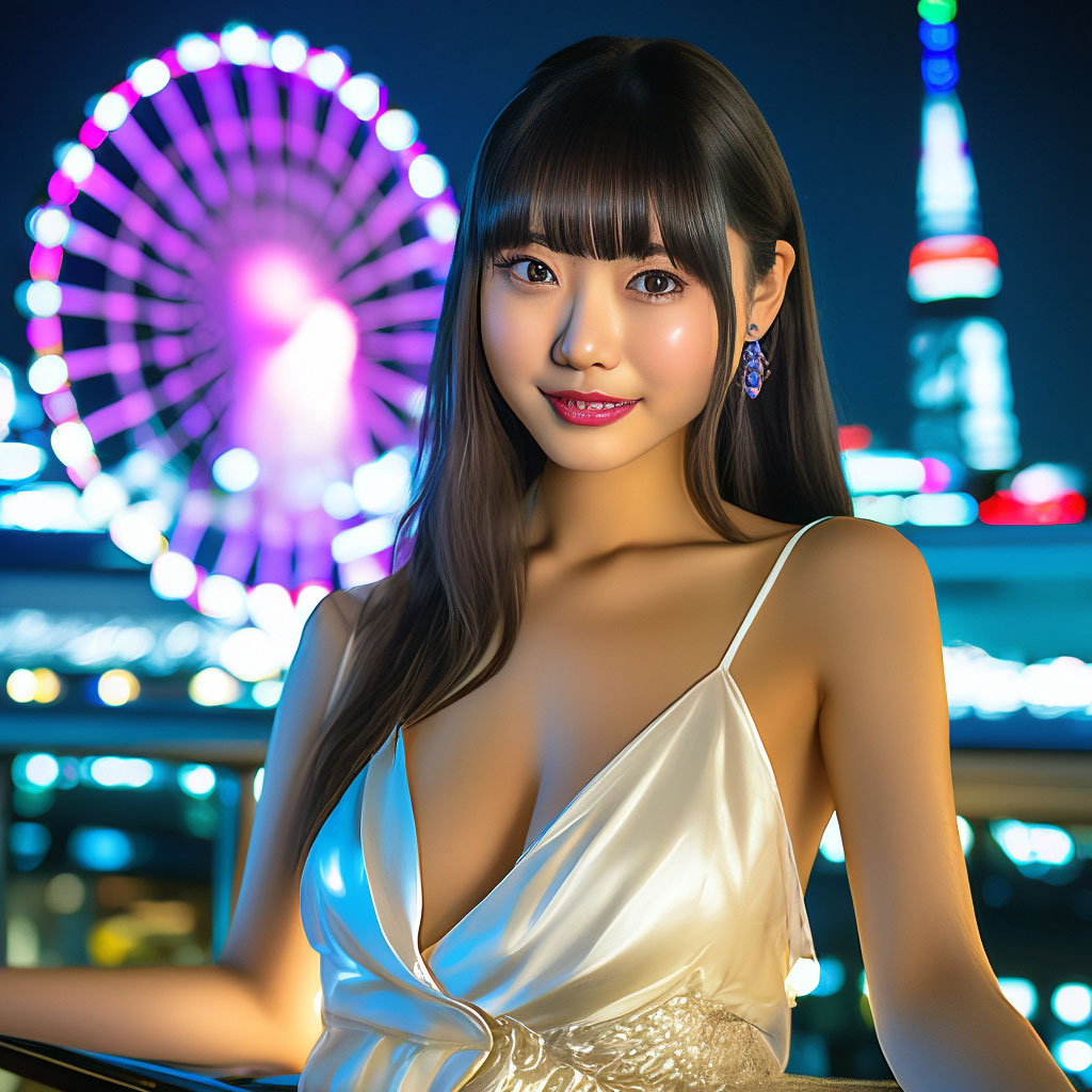 ...яркий макияж,18+ сидит на перилах рука на талию позирует,на фоне гигантс...