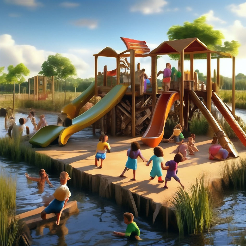 Детская площадка на болоте из коряг…» — создано в Шедевруме