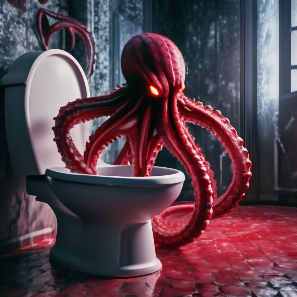 Kraken crawls out of the toilet, … — created in Shedevrum