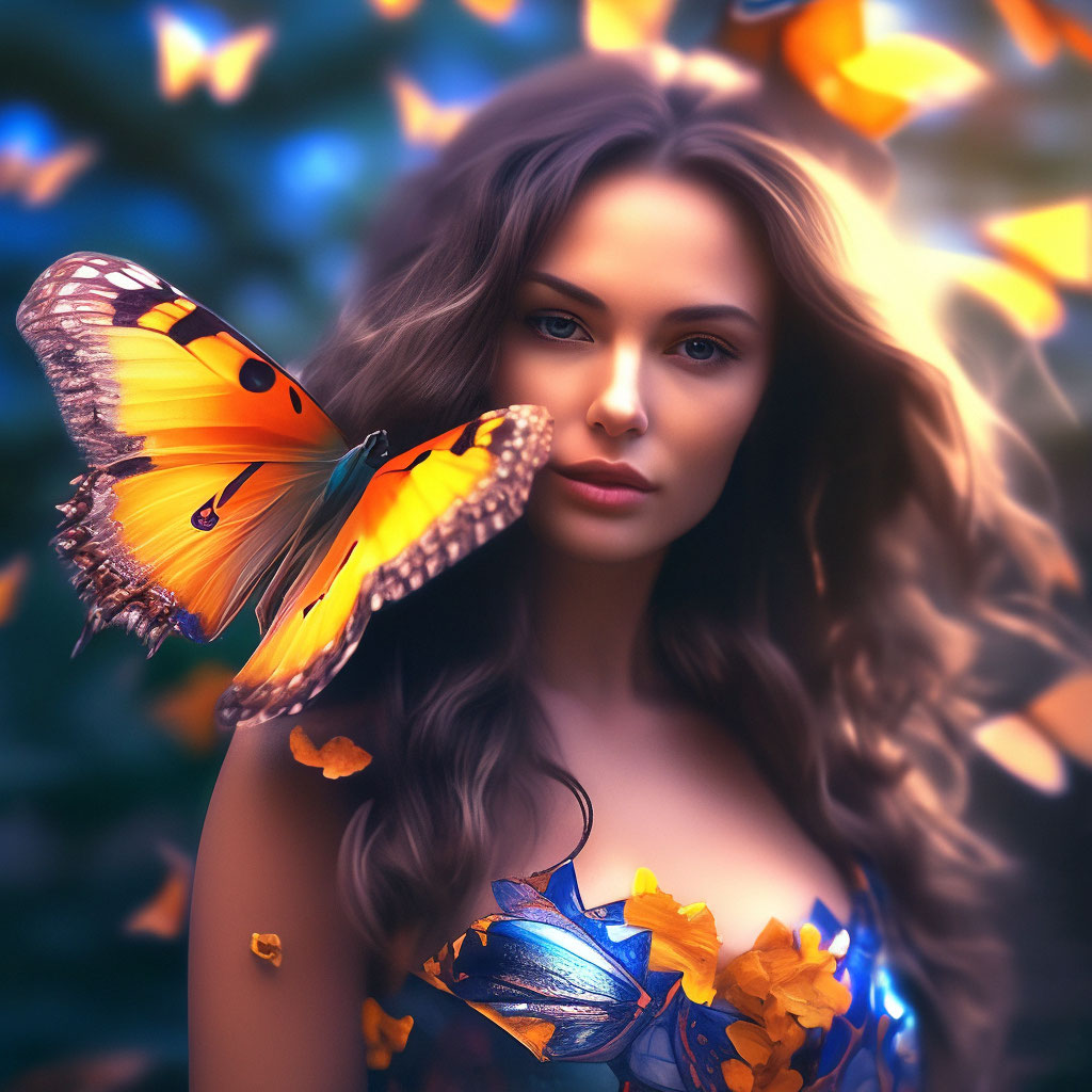 Красива женщина бабочка, яркая, …» — создано в Шедевруме