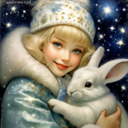 Девочка и заяц Night, New Year's fair…» — видео создано в Шедевруме