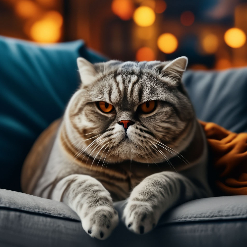 Толстый шотландский кот лежит на …» — создано в Шедевруме