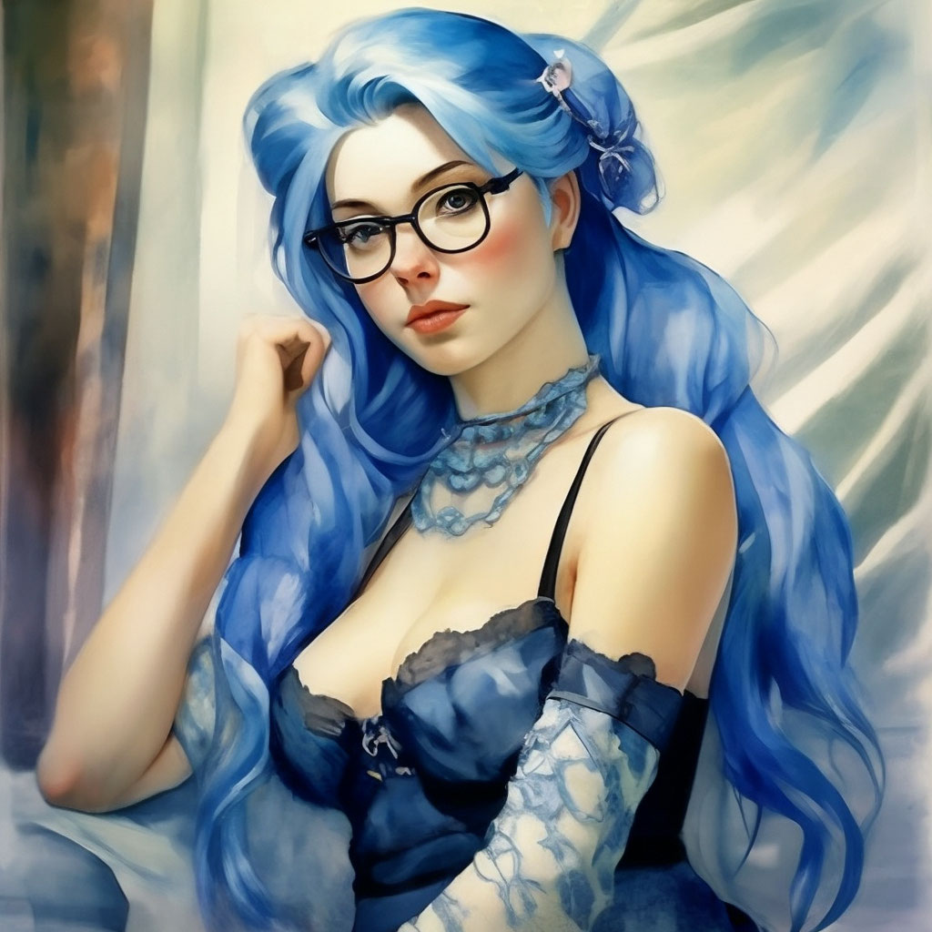 Голубые волосы, очки, чулки, …» — создано в Шедевруме