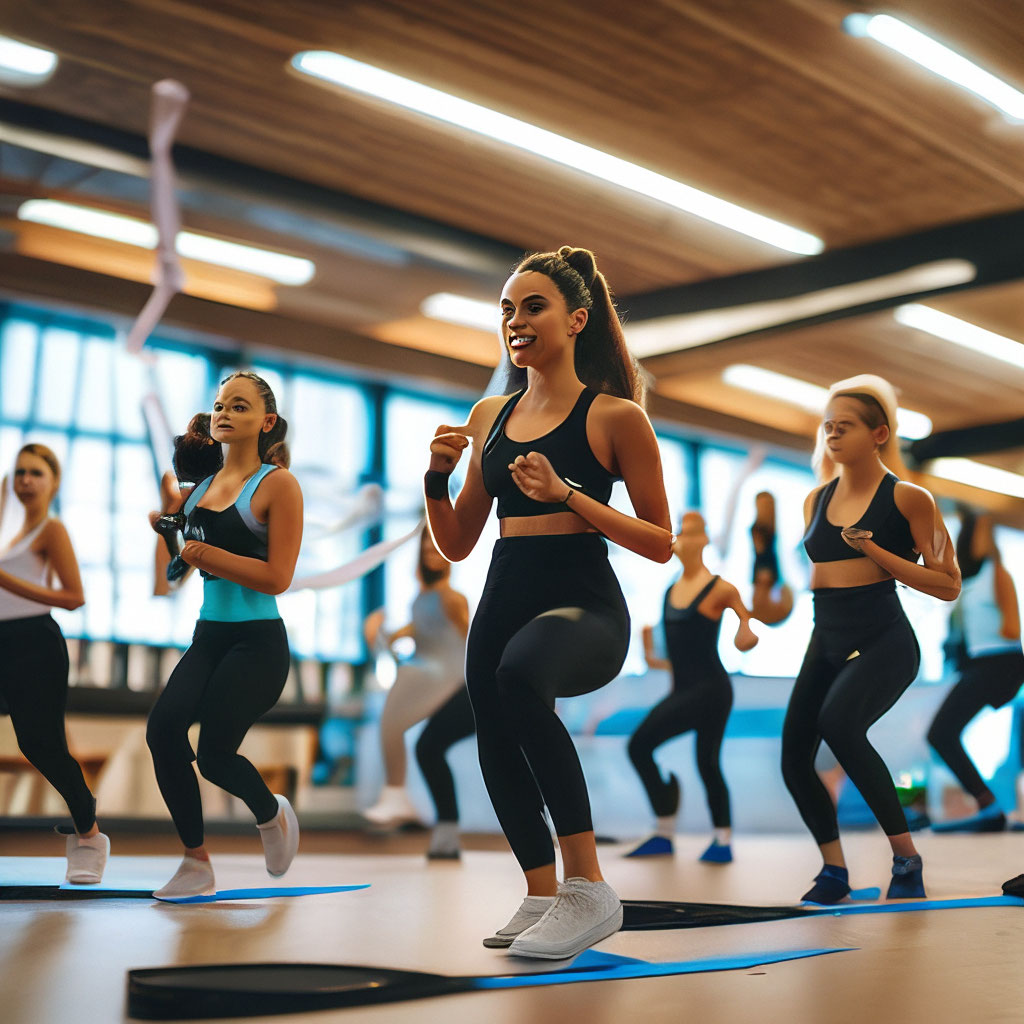 Группа девушек занимается фитнесом в…» — создано в Шедевруме
