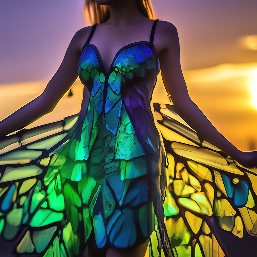Платье на девушке из крыльев жуков…» — создано в Шедевруме